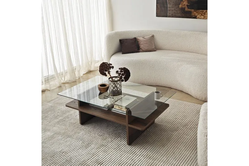 Sofabord Rubby Rektangel Valnøtt / Transparent - Valnøtt / Transparent - Møbler - Bord - Sofabord