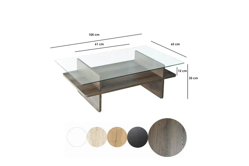 Sofabord Rubby Rektangel Valnøtt / Transparent - Valnøtt / Transparent - Møbler - Bord - Sofabord