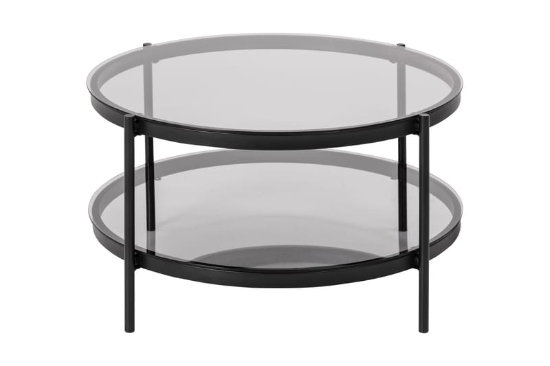 Rutkin Sofabord 79 cm Rundt med Oppbevaring Hylle - Glass/Grå/Matt Svart - Møbler - Bord - Sofabord