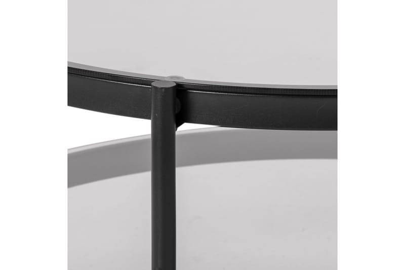Rutkin Sofabord 79 cm Rundt med Oppbevaring Hylle - Glass/Grå/Matt Svart - Møbler - Bord - Sofabord