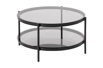 Rutkin Sofabord 79 cm Rundt med Oppbevaring Hylle - Glass/Grå/Matt Svart - Møbler - Bord - Sofabord