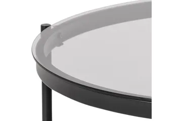 Rutkin Sofabord 79 cm Rundt med Oppbevaring Hylle - Glass/Grå/Matt Svart - Møbler - Bord - Sofabord