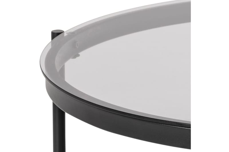 Rutkin Sofabord 79 cm Rundt med Oppbevaring Hylle - Glass/Grå/Matt Svart - Møbler - Bord - Sofabord
