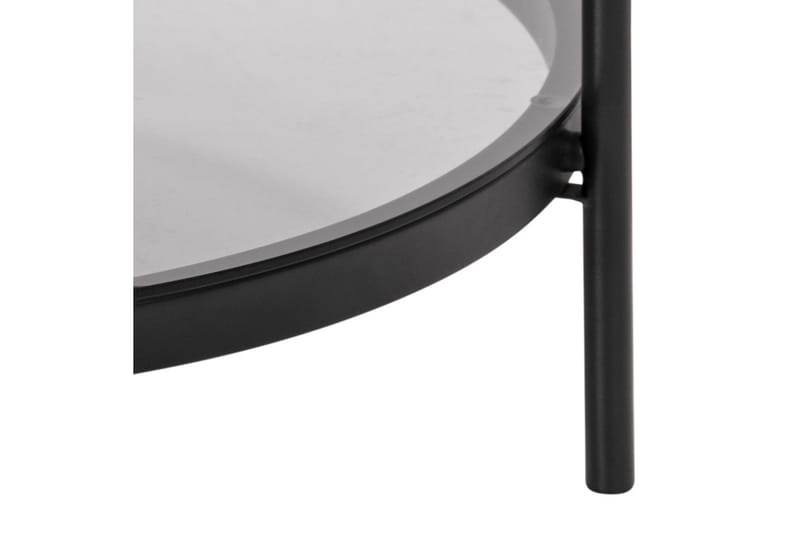 Rutkin Sofabord 79 cm Rundt med Oppbevaring Hylle - Glass/Grå/Matt Svart - Møbler - Bord - Sofabord