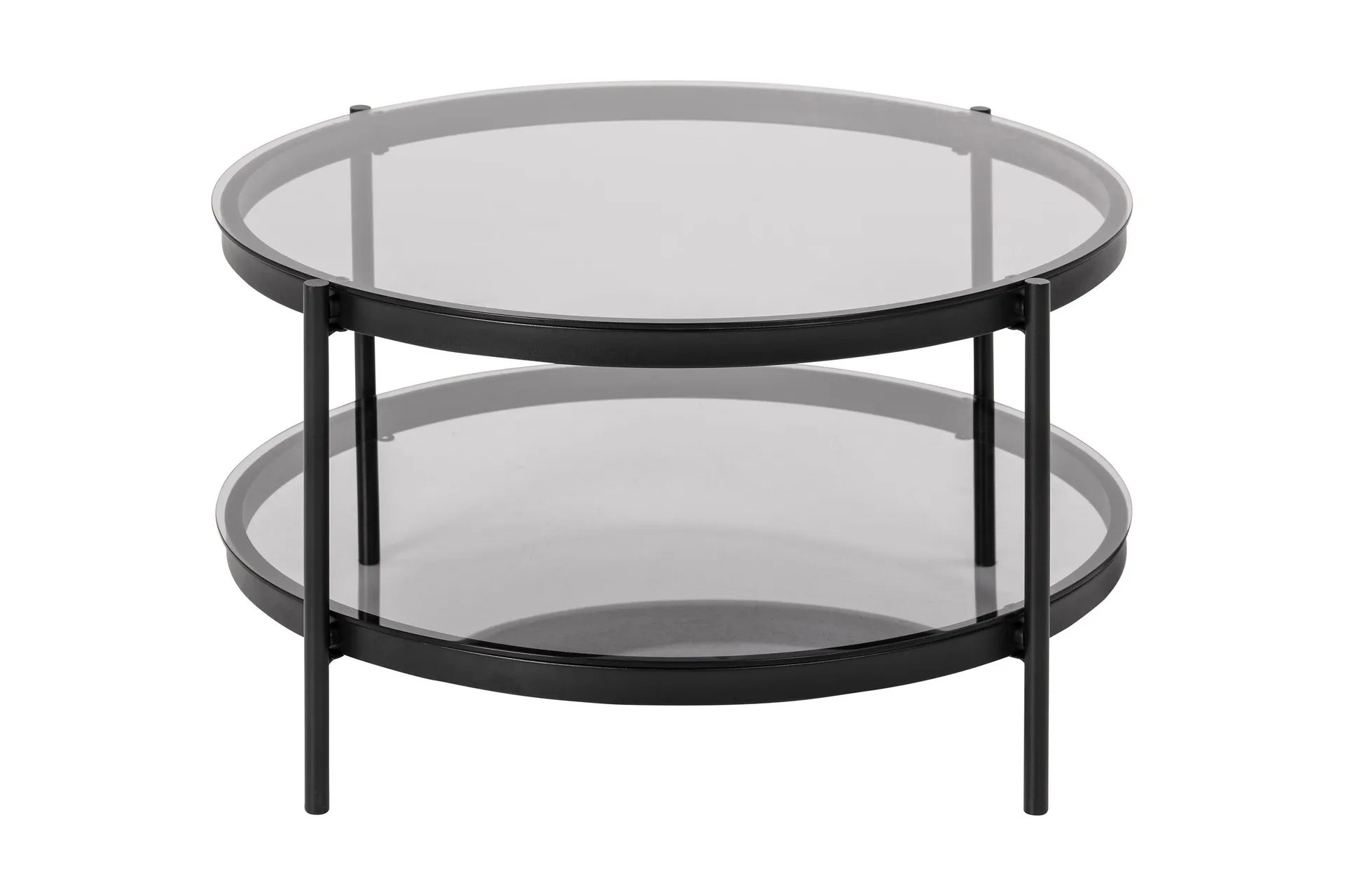 Rutkin Sofabord 79 cm Rundt med Oppbevaring Hylle - Glass/Grå/Matt Svart