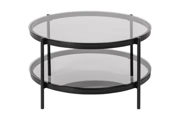 Rutkin Sofabord 79 cm Rundt med Oppbevaring Hylle - Glass/Grå/Matt Svart - Møbler - Bord - Sofabord