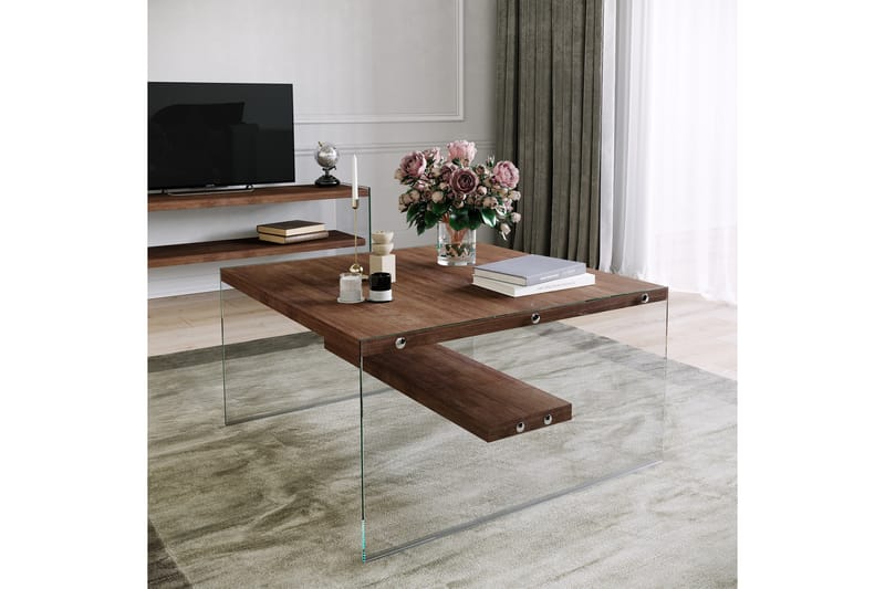 Sabani Sofabord 75 cm med Oppbevaringshylle - Glass/Brun - Møbler - Bord - Sofabord