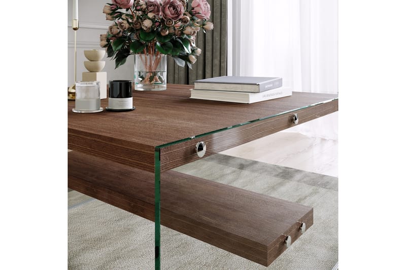Sabani Sofabord 75 cm med Oppbevaringshylle - Glass/Brun - Møbler - Bord - Sofabord