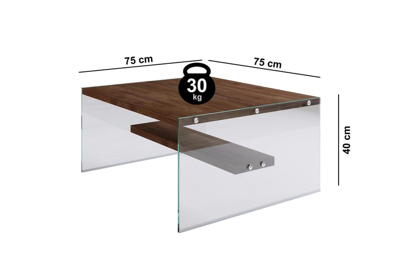 Sabani Sofabord 75 cm med Oppbevaringshylle - Glass/Brun - Møbler - Bord - Sofabord