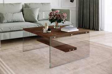 Sabani Sofabord 75 cm med Oppbevaringshylle - Glass/Brun - Møbler - Bord - Sofabord