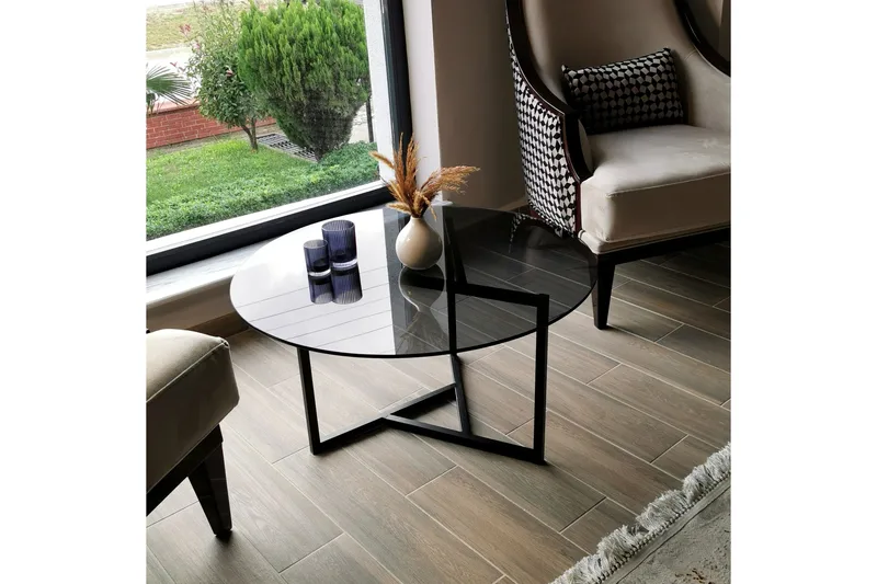 Sabani Sofabord 75 cm Rundt X-formede Ben - Grå - Møbler - Bord - Sofabord