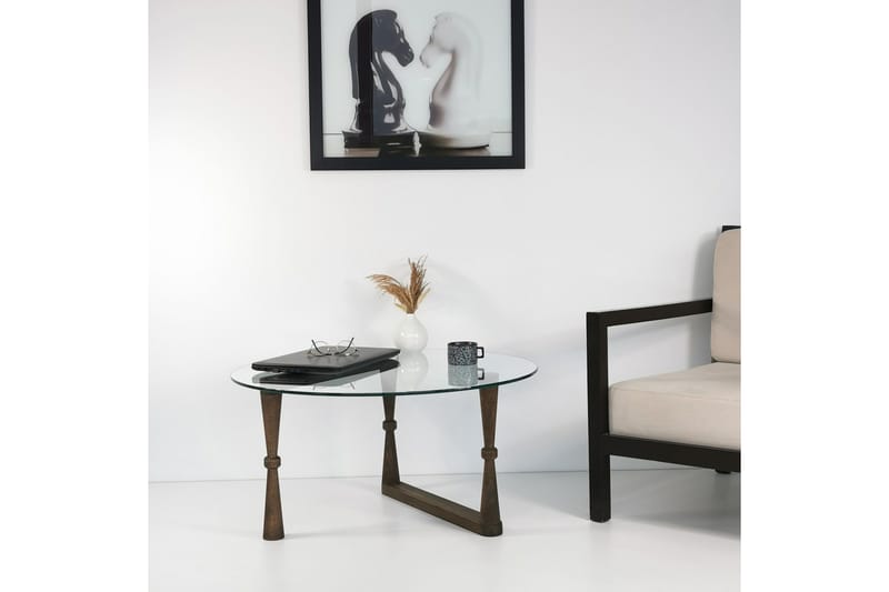 Sabani Sofabord 80 cm Rundt Svarvade Ben - Glass/Valnøttbrun - Møbler - Bord - Sofabord