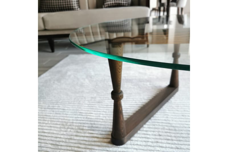 Sabani Sofabord 80 cm Rundt Svarvade Ben - Glass/Valnøttbrun - Møbler - Bord - Sofabord