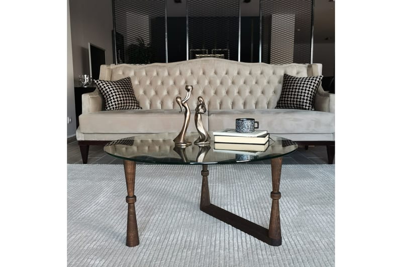 Sabani Sofabord 80 cm Rundt Svarvade Ben - Glass/Valnøttbrun - Møbler - Bord - Sofabord