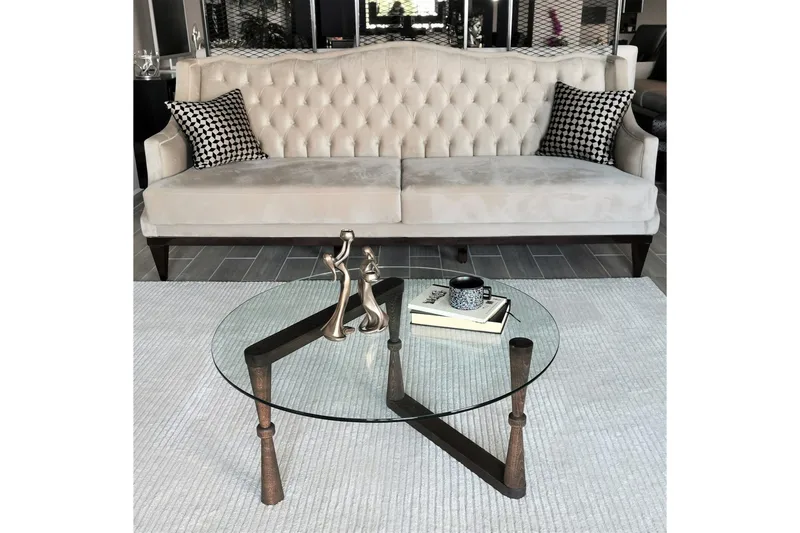 Sabani Sofabord 80 cm Rundt Svarvade Ben - Glass/Valnøttbrun - Møbler - Bord - Sofabord