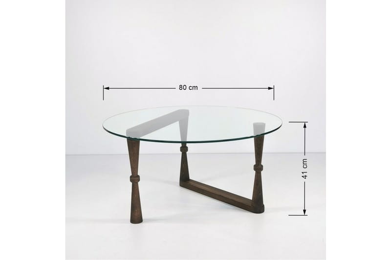 Sabani Sofabord 80 cm Rundt Svarvade Ben - Glass/Valnøttbrun - Møbler - Bord - Sofabord