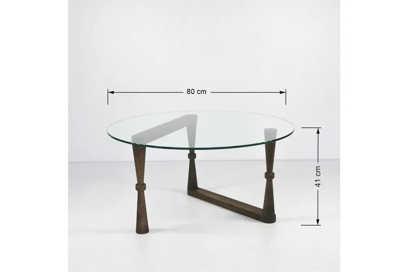Sabani Sofabord 80 cm Rundt Svarvade Ben - Glass/Valnøttbrun - Møbler - Bord - Sofabord