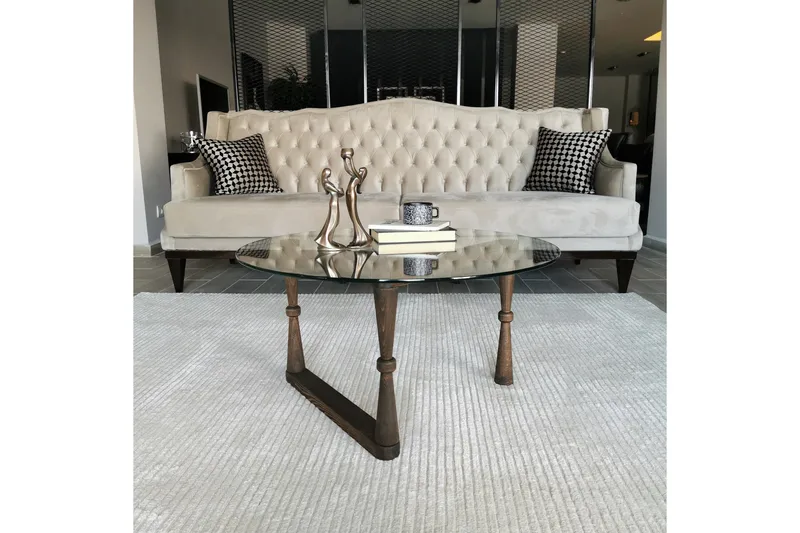 Sabani Sofabord 80 cm Rundt Svarvade Ben - Glass/Valnøttbrun - Møbler - Bord - Sofabord