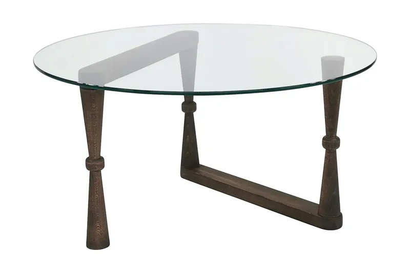 Sabani Sofabord 80 cm Rundt Svarvade Ben - Glass/Valnøttbrun - Møbler - Bord - Sofabord