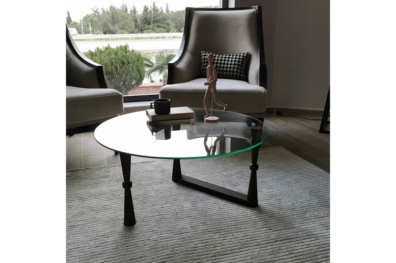 Sabani Sofabord 80 cm Rundt Svarvade Ben - Glass/Valnøttbrun - Møbler - Bord - Sofabord