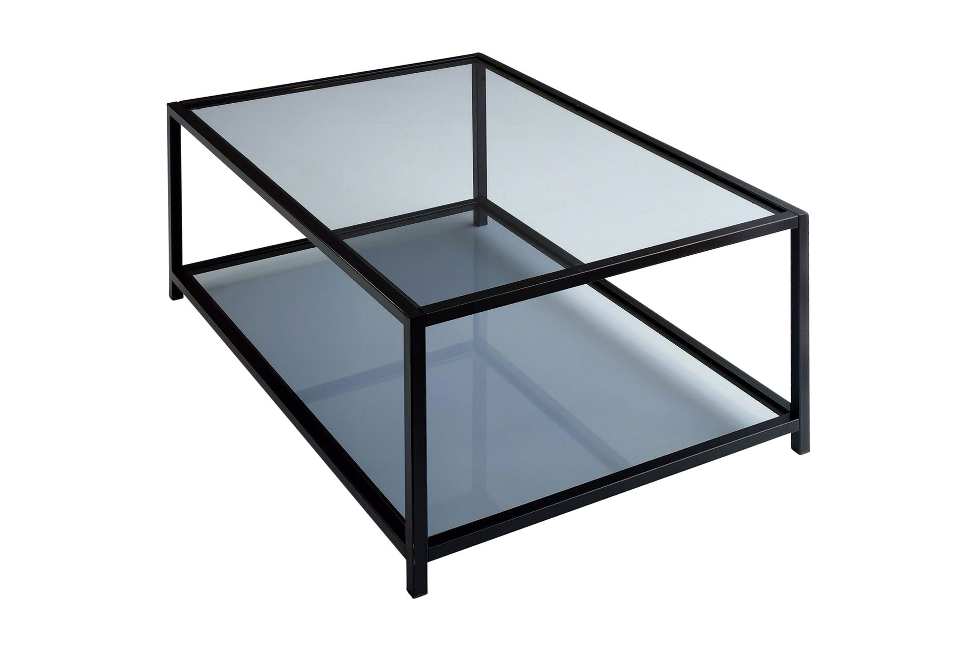 Sabani Sofabord 90 cm med Oppbevaring Hylle - Glass/Røykfarget/Svart