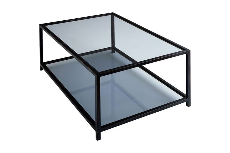 Sabani Sofabord 90 cm med Oppbevaring Hylle - Glass/Røykfarget/Svart - Sofabord