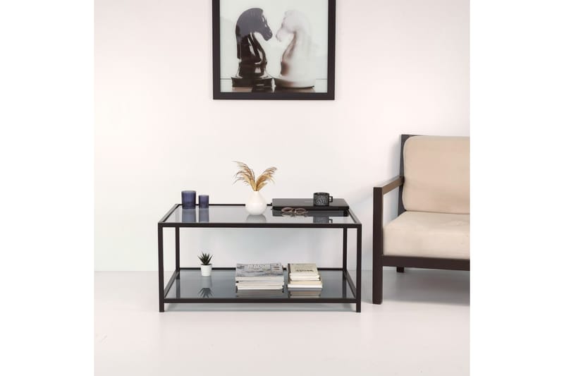 Sabani Sofabord 90 cm med Oppbevaring Hylle - Glass/Røykfarget/Svart - Møbler - Bord - Sofabord