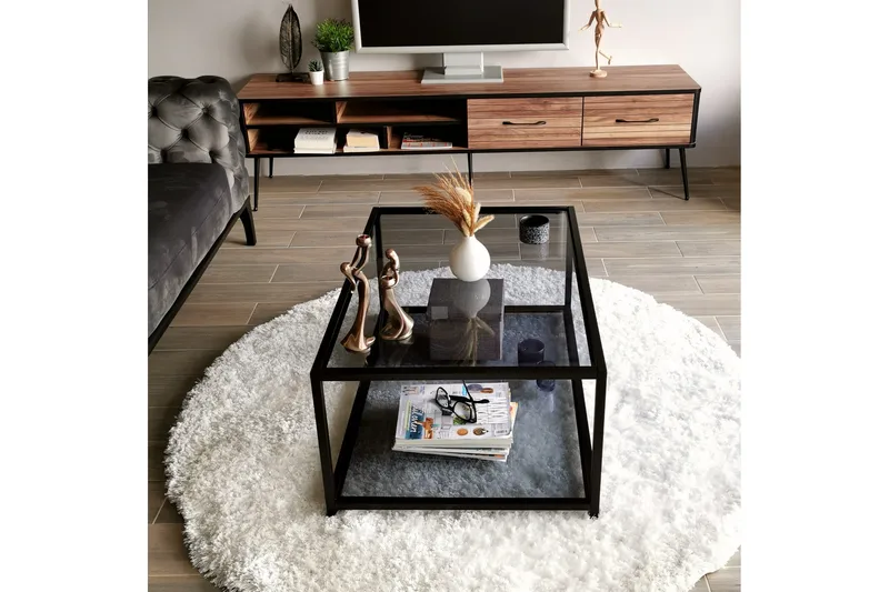 Sabani Sofabord 90 cm med Oppbevaring Hylle - Glass/Røykfarget/Svart - Møbler - Bord - Sofabord