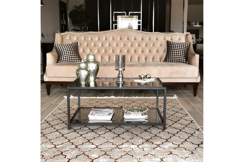 Sabani Sofabord 90 cm med Oppbevaring Hylle - Glass/Røykfarget/Svart - Møbler - Bord - Sofabord