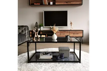 Sabani Sofabord 90 cm med Oppbevaring Hylle - Glass/Røykfarget/Svart - Møbler - Bord - Sofabord