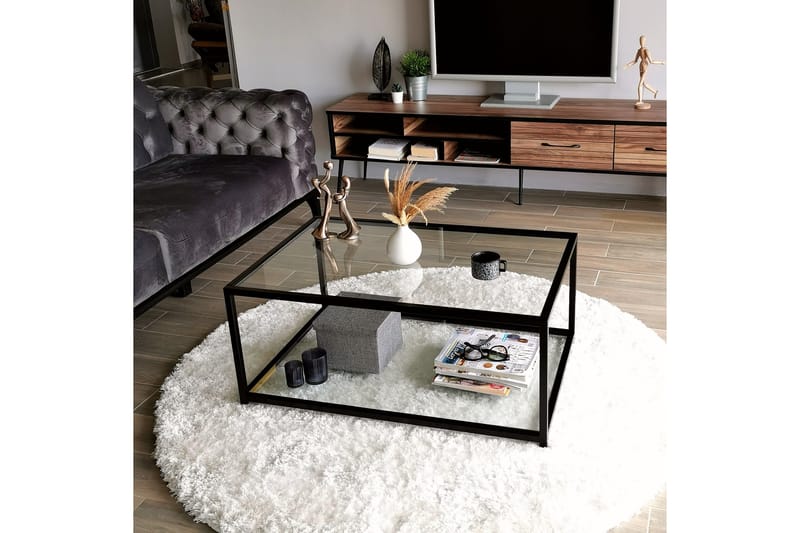 Sabani Sofabord 90 cm med Oppbevaring Hylle - Glass/Svart - Møbler - Bord - Sofabord