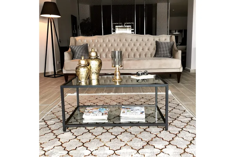 Sabani Sofabord 90 cm med Oppbevaring Hylle - Glass/Svart - Møbler - Bord - Sofabord