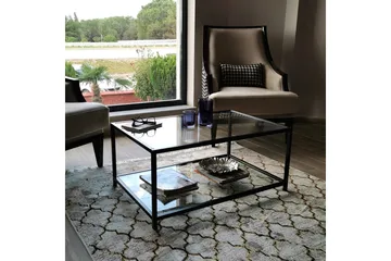 Sabani Sofabord 90 cm med Oppbevaring Hylle - Glass/Svart - Møbler - Bord - Sofabord