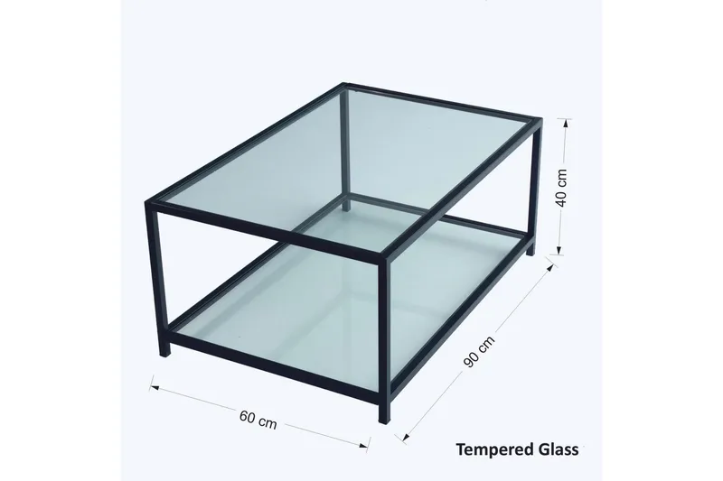 Sabani Sofabord 90 cm med Oppbevaring Hylle - Glass/Svart - Møbler - Bord - Sofabord