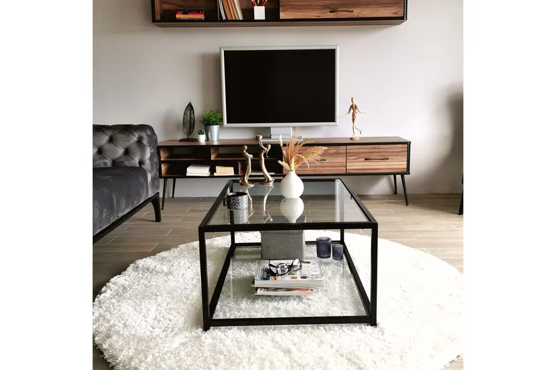 Sabani Sofabord 90 cm med Oppbevaring Hylle - Glass/Svart - Møbler - Bord - Sofabord