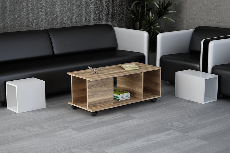 Saberit Sofabord 100 cm på Hjul - Hvit/Valnøttsbrun - Sofabord - Sofabord med hjul