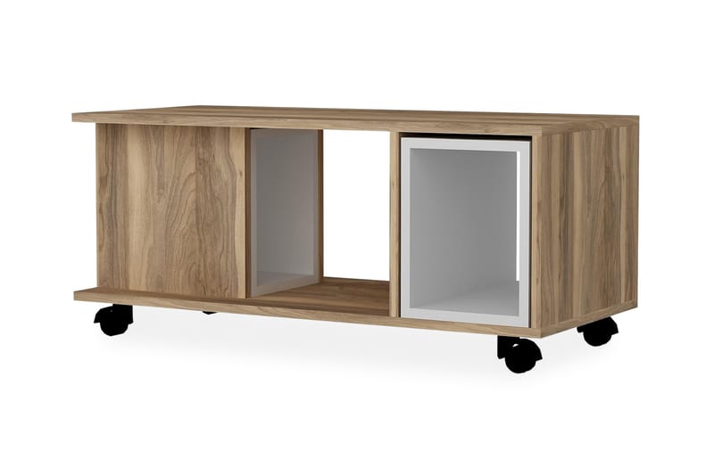 Saberit Sofabord 100 cm på Hjul - Hvit/Valnøttsbrun - Sofabord - Sofabord med hjul
