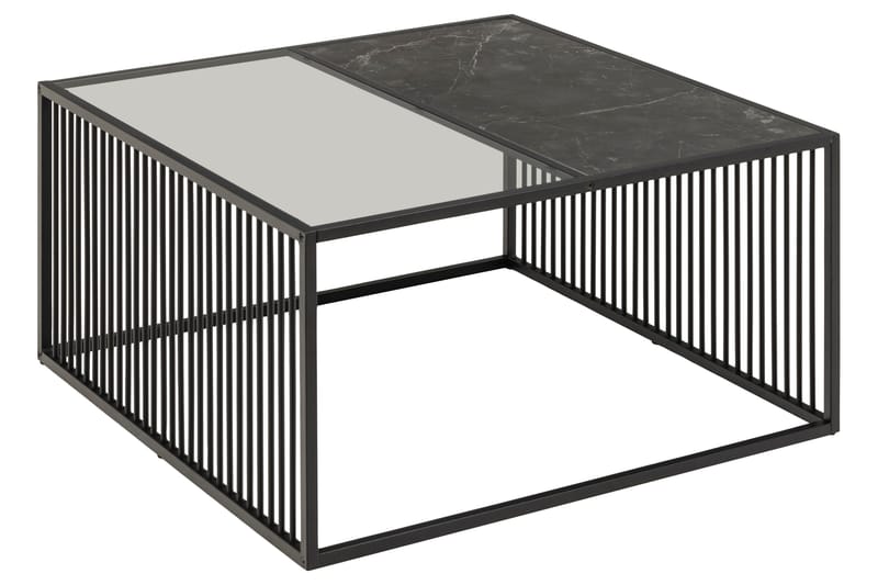 Saklani Kvadratisk Sofabord 80x80 cm i Metall med Glassplate - Sort - Møbler - Bord - Sofabord
