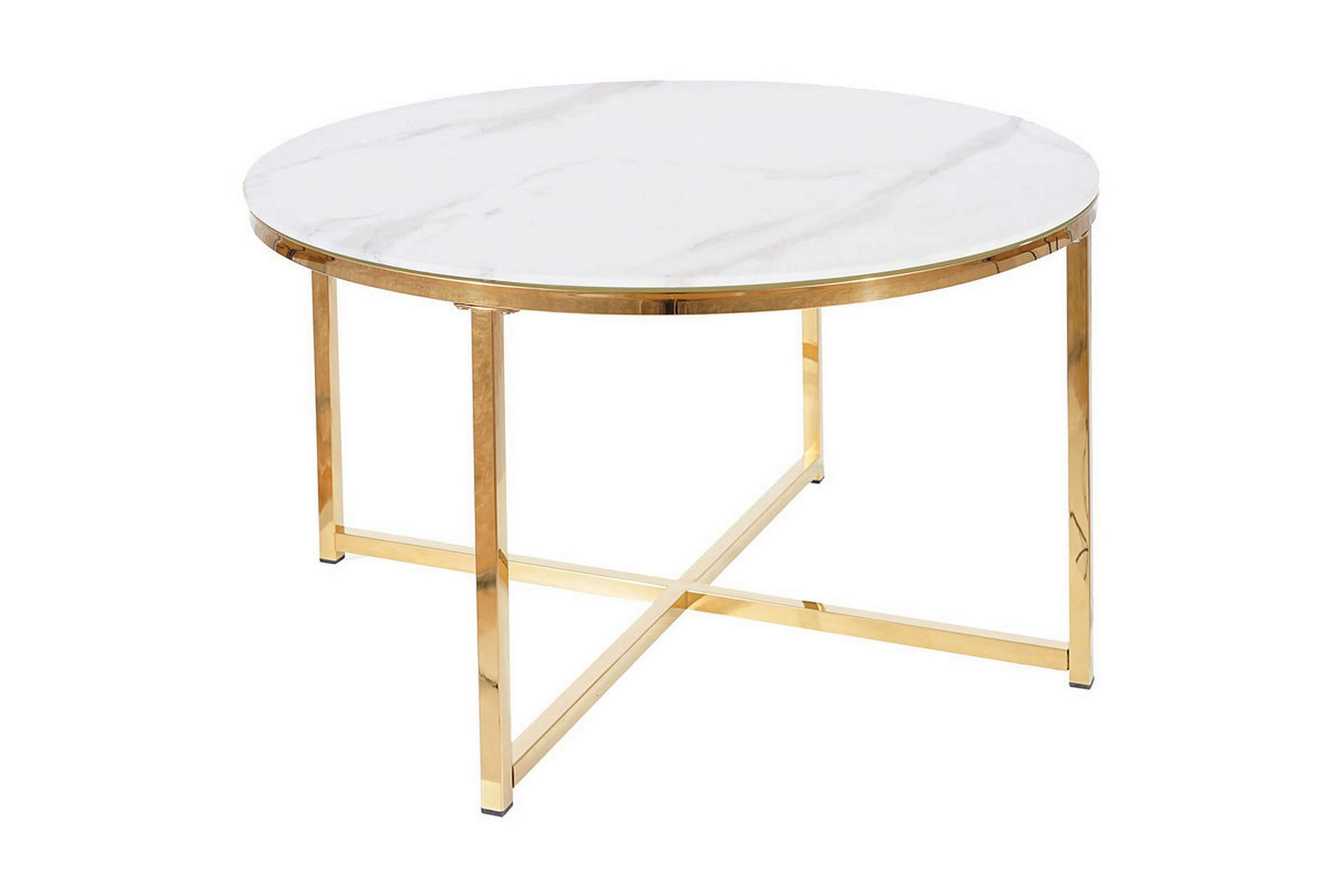 Salmaise Sofabord 80 cm Rundt Marmormønster - Hvit/Gull - Møbler - Bord - Sofabord