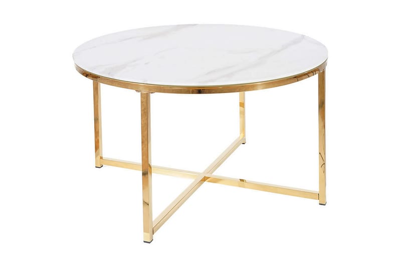 Salmaise Sofabord 80 cm Rundt Marmormønster - Hvit/Gull - Møbler - Bord - Sofabord