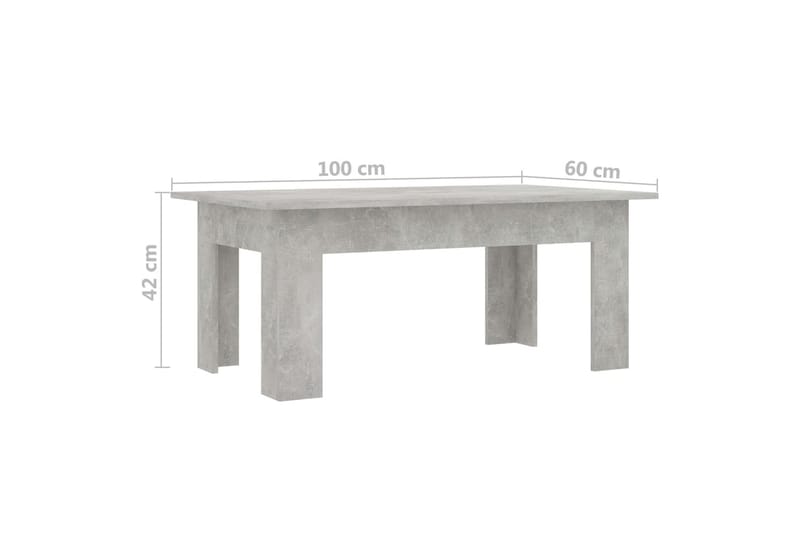Salongbord betonggrå 100x60x42 cm sponplate - Sofabord
