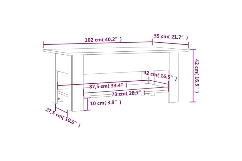 Salongbord betonggrå 102x55x42 cm sponplate - Grå - Sofabord