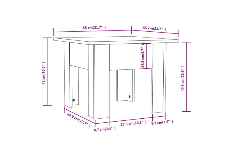 Salongbord brun eik 55x55x42 cm sponplate - Brun - Møbler - Bord - Sofabord