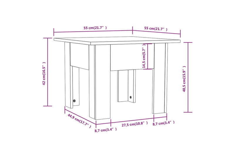 Salongbord brun eik 55x55x42 cm sponplate - Brun - Sofabord