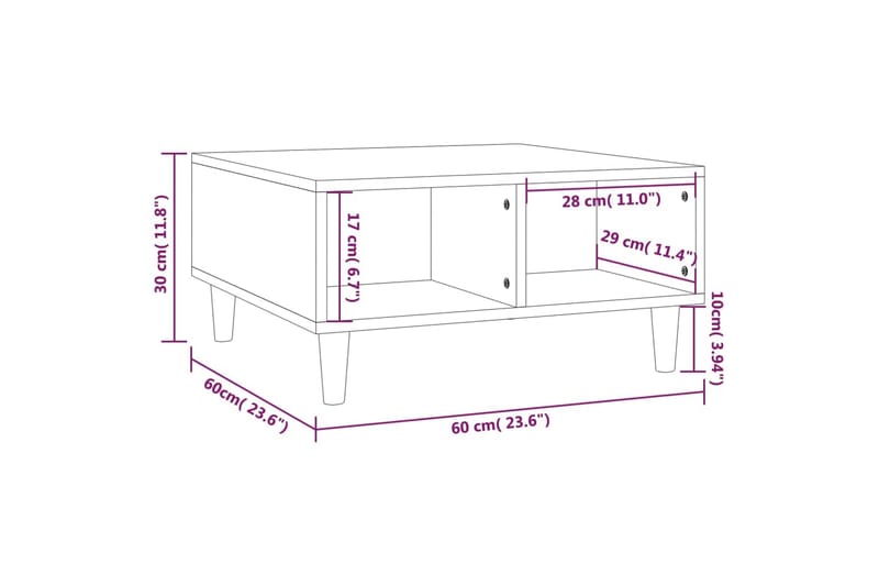 Salongbord brun eik 60x60x30 cm sponplate - Brun - Sofabord