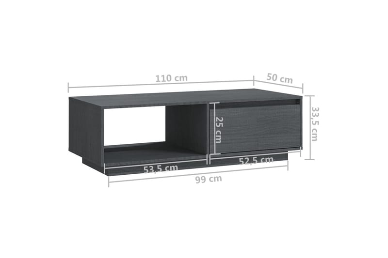 Salongbord grå 110x50x33,5 cm heltre furu - Grå - Møbler - Bord - Sofabord