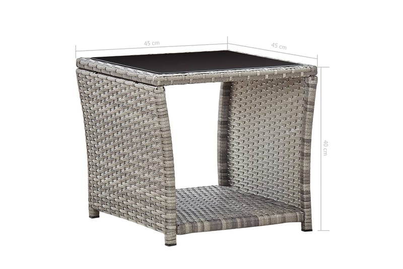 Salongbord grå 45x45x40 cm polyrotting og glass - Grå - Sofabord