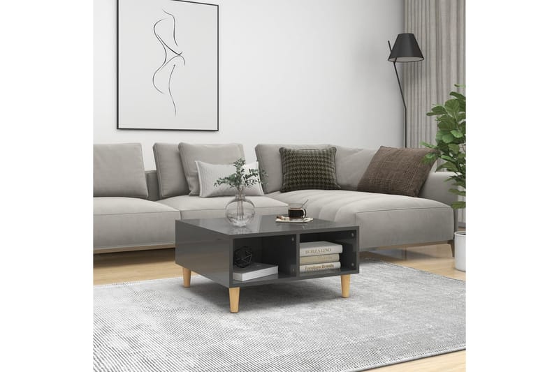 Salongbord høyglans grå 60x60x30 cm sponplate - Grå - Sofabord