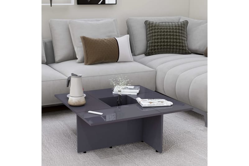 Salongbord høyglans grå 79,5x79,5x30 cm sponplate - Sofabord