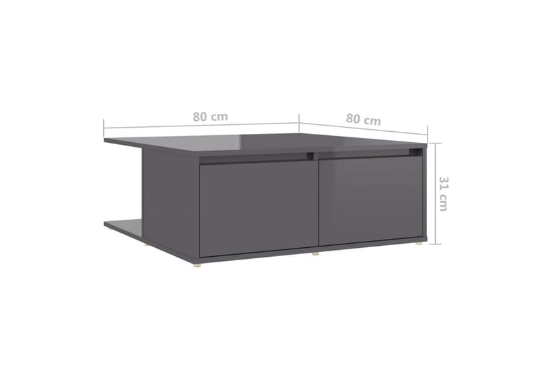 Salongbord høyglans grå 80x80x31 cm sponplate - Grå - Sofabord